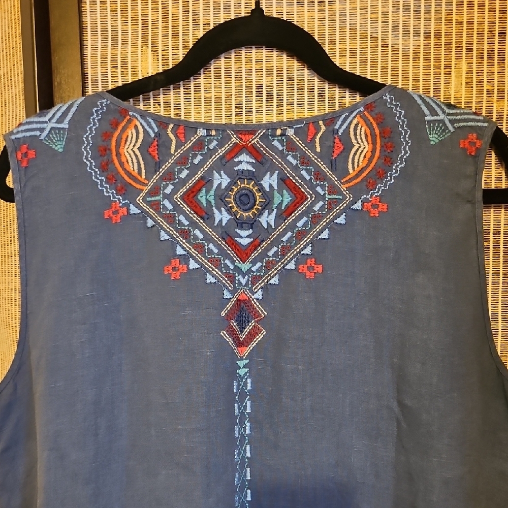 Johnny Was Multicolor Embroidered Linen Dress - Picture 7 of 10